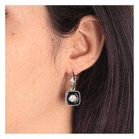 Huggie earrings, shell on black enamel, 925 silver, HOLYART
