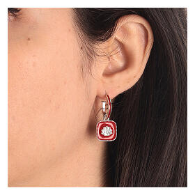 Huggie earrings, shell on red enamel, 925 silver, HOLYART