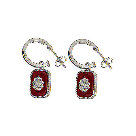Huggie earrings, shell on red enamel, 925 silver, HOLYART 1