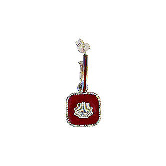 Huggie earrings, shell on red enamel, 925 silver, HOLYART 3