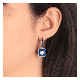 Boucles d'oreille anneaux argent 925 carré bleu avec coquillage HOLYART