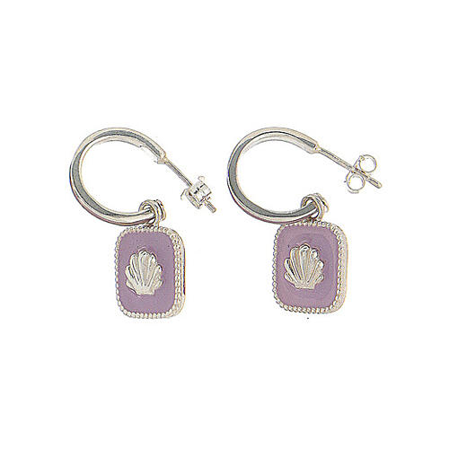 Huggie earrings, shell on lilac enamel, 925 silver, HOLYART 1