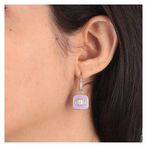 Huggie earrings, shell on lilac enamel, 925 silver, HOLYART 2