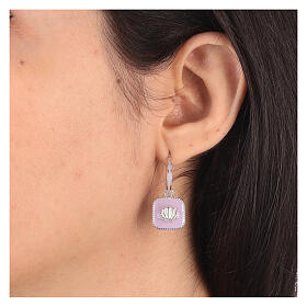 Boucles d'oreille anneaux argent 925 carré lilas avec coquillage HOLYART