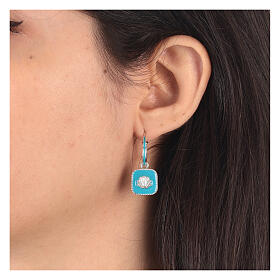 Boucles d'oreille anneaux argent 925 carré bleu clair avec coquillage HOLYART