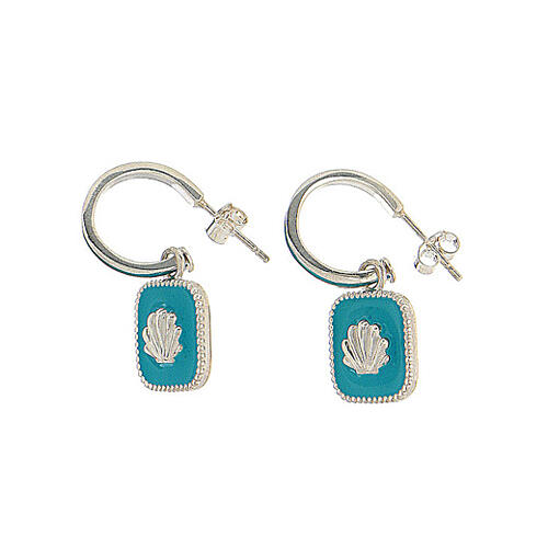 Boucles d'oreille anneaux argent 925 carré bleu clair avec coquillage HOLYART 1