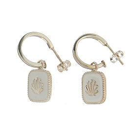 Huggie earrings, shell on white enamel, 925 silver, HOLYART