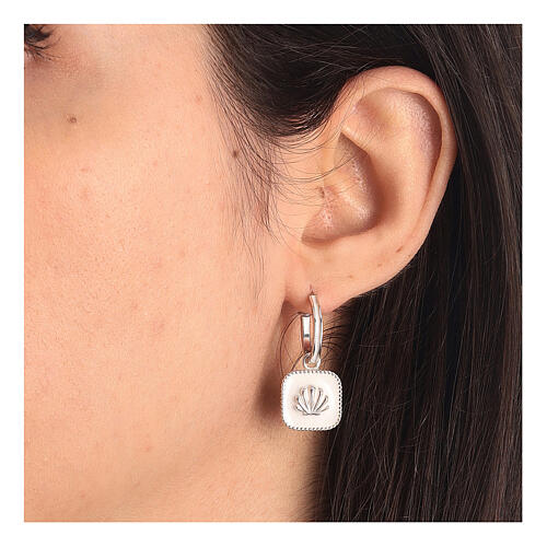 Huggie earrings, shell on white enamel, 925 silver, HOLYART 2
