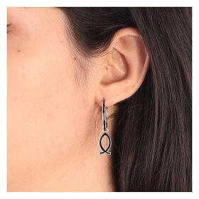 J-hoop earrings, black fish-shaped pendant, 925 silver, HOLYART Collection