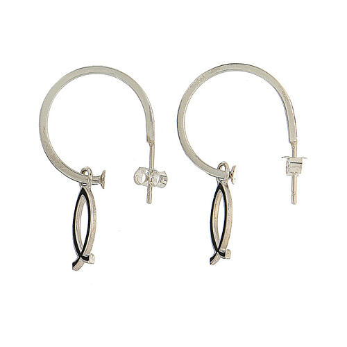 J-hoop earrings, black fish-shaped pendant, 925 silver, HOLYART Collection 1