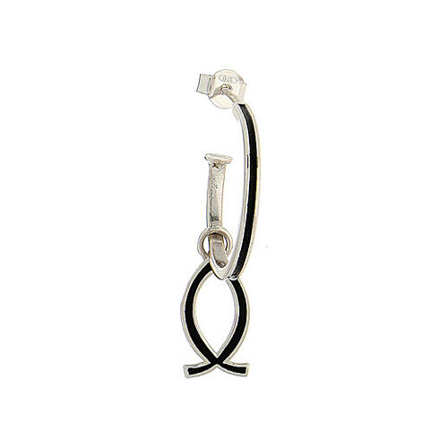J-hoop earrings, black fish-shaped pendant, 925 silver, HOLYART Collection 3
