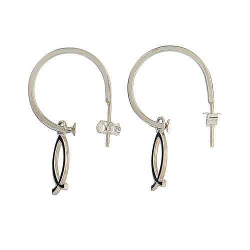 Boucles d'oreille argent 925 poisson émail noir HOLYART 1