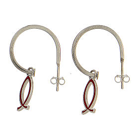 J-hoop earrings, fish-shaped pendant, red enamel and 925 silver, HOLYART