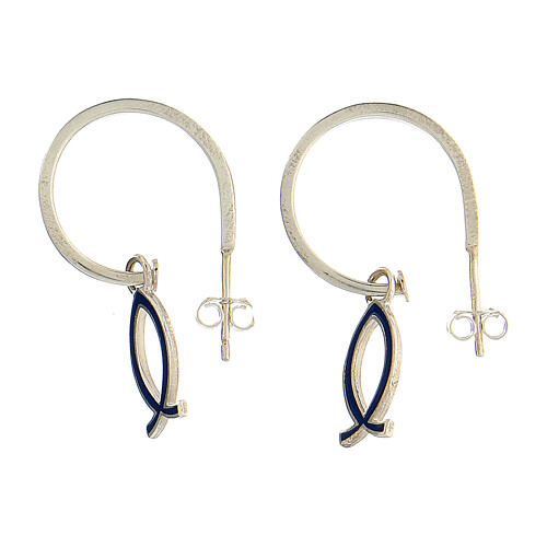 J-hoop earrings, blue fish-shaped pendant, 925 silver, HOLYART Collection 1