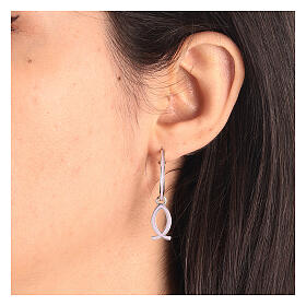 J-hoop earrings, lilac fish-shaped pendant, 925 silver, HOLYART Collection