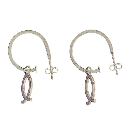 J-hoop earrings, lilac fish-shaped pendant, 925 silver, HOLYART Collection 1