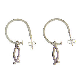 Christian fish earrings 925 silver lilac half hoop HOLYART Collection