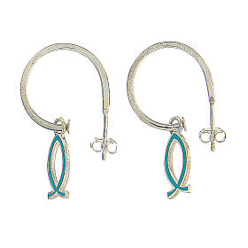 J-hoop earrings, light blue fish-shaped pendant, 925 silver, HOLYART Collection