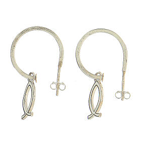 J-hoop earrings, white fish-shaped pendant, 925 silver, HOLYART Collection