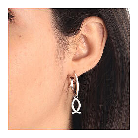 J-hoop earrings, white fish-shaped pendant, 925 silver, HOLYART Collection
