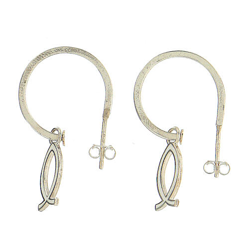 J-hoop earrings, white fish-shaped pendant, 925 silver, HOLYART Collection 1