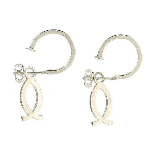 J-hoop earrings, fish-shaped pendant, 925 silver and black enamel, HOLYART Collection 5