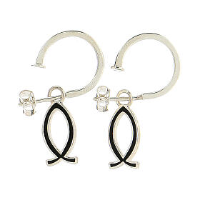 Christian fish earrings 925 silver black half hoop HOLYART Collection
