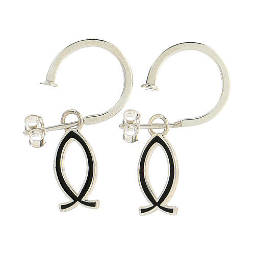 Christian fish earrings 925 silver black half hoop HOLYART Collection 1