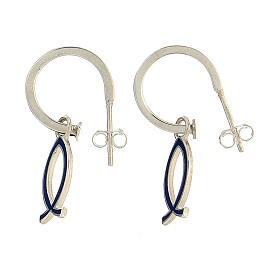 Christian fish earrings 925 silver dark blue half hoop HOLYART Collection