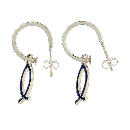 Christian fish earrings 925 silver dark blue half hoop HOLYART Collection 1