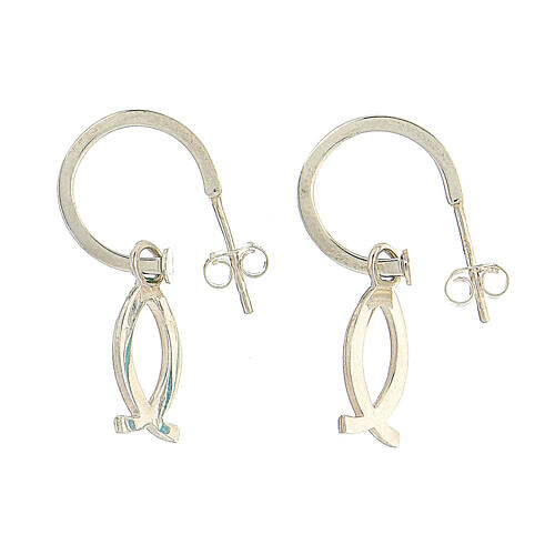 J-hoop earrings, fish-shaped pendant, 925 silver and light blue enamel, HOLYART Collection 5