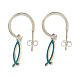 J-hoop earrings, fish-shaped pendant, 925 silver and light blue enamel, HOLYART Collection s1