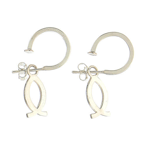 J-hoop earrings, fish-shaped pendant, 925 silver and white enamel, HOLYART Collection 5