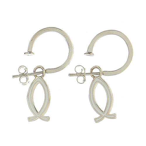 Jesus fish earrings 925 silver white half hoop HOLYART Collection 1