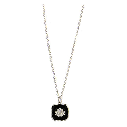 Necklace with square pendant, shell on black enamel, 925 silver, HOLYART Collection 1