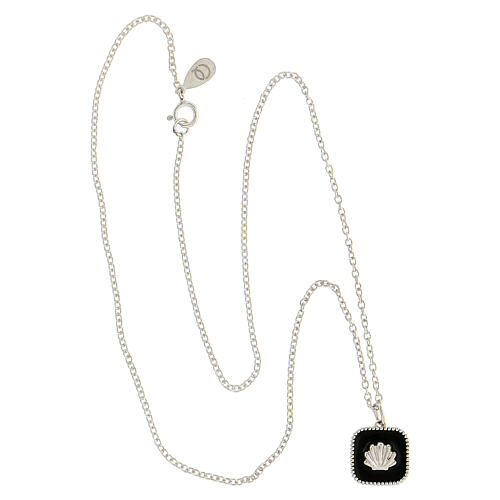 Necklace with square pendant, shell on black enamel, 925 silver, HOLYART Collection 5