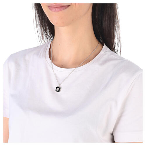 Necklace with square pendant, shell on black enamel, 925 silver, HOLYART Collection 3