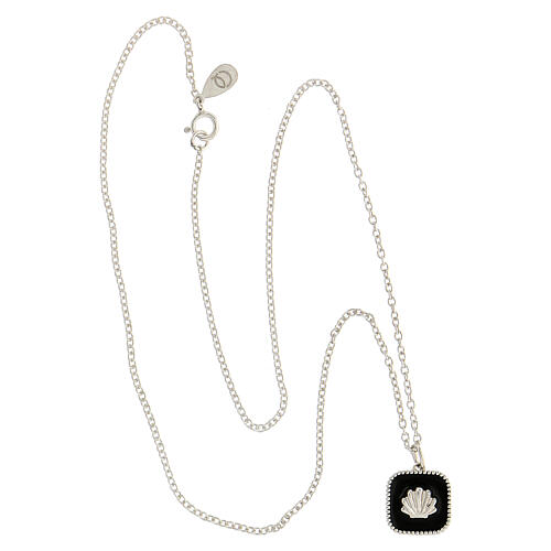 Necklace with square pendant, shell on black enamel, 925 silver, HOLYART Collection 4
