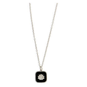 Collier pendentif noir carré avec coquillage argent 925 Collection HOLYART