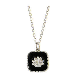 Collier pendentif noir carré avec coquillage argent 925 Collection HOLYART