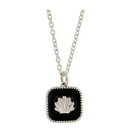 Collana argento 925 conchiglia pendente nero quadrato HOLYART Collection