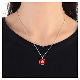 Necklace with square pendant, shell on red enamel, 925 silver, HOLYART Collection