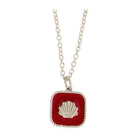 Necklace with square pendant, shell on red enamel, 925 silver, HOLYART Collection