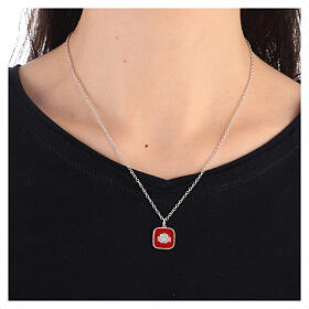 Necklace with square pendant, shell on red enamel, 925 silver, HOLYART Collection