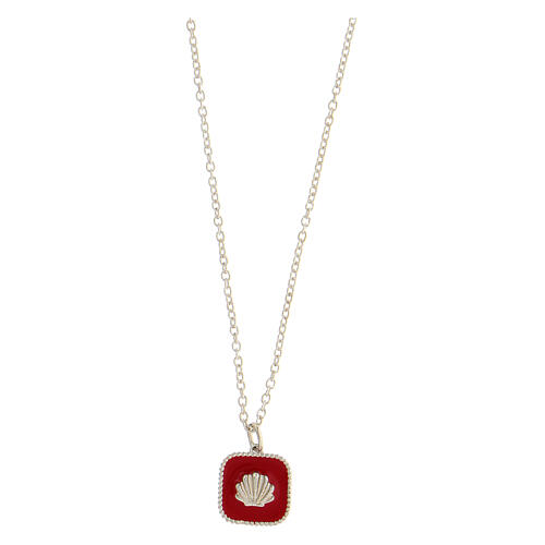 Necklace with square pendant, shell on red enamel, 925 silver, HOLYART Collection 1