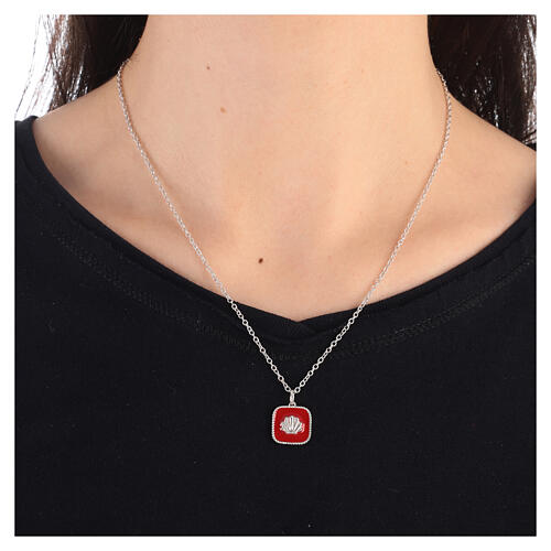 Necklace with square pendant, shell on red enamel, 925 silver, HOLYART Collection 2