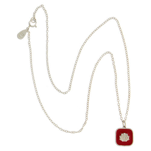 Necklace with square pendant, shell on red enamel, 925 silver, HOLYART Collection 5