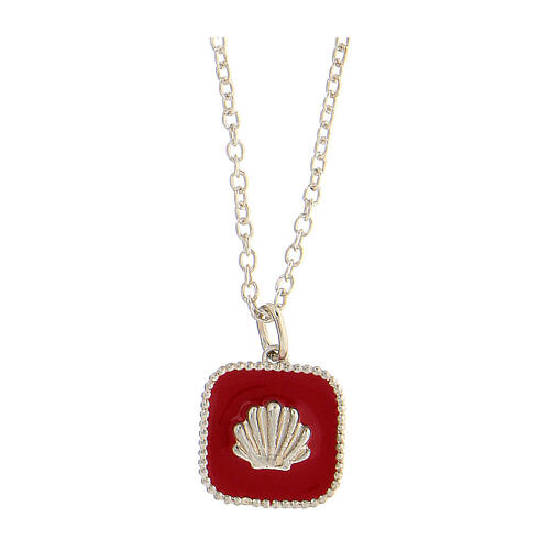 Collier pendentif rouge carré avec coquillage argent 925 Collection HOLYART 1