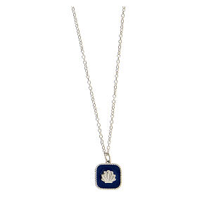 Necklace with square pendant, shell on blue enamel, 925 silver, HOLYART Collection