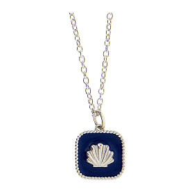 Necklace with square pendant, shell on blue enamel, 925 silver, HOLYART Collection